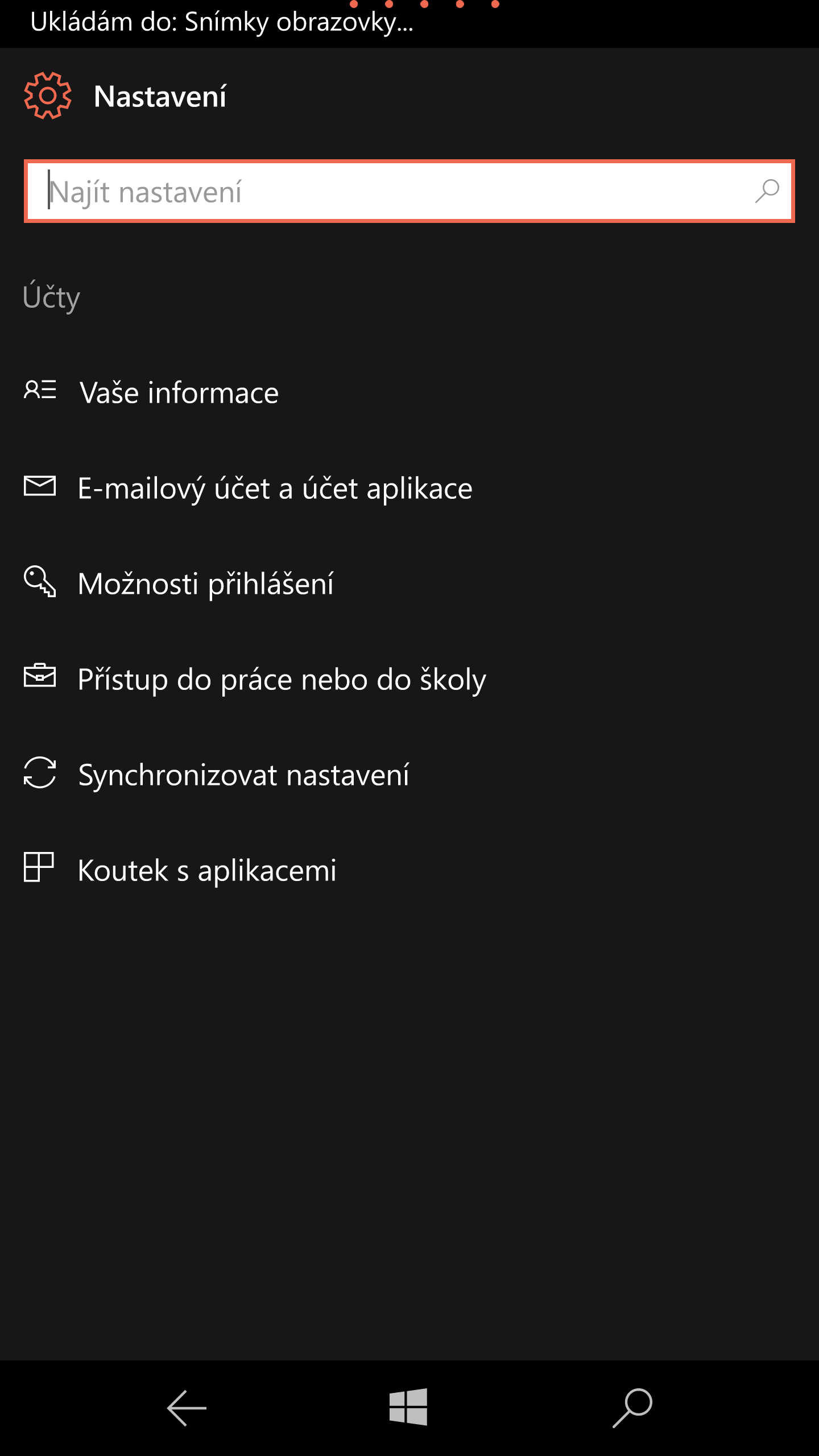 Nastavení účtů Windows 10 Mobile